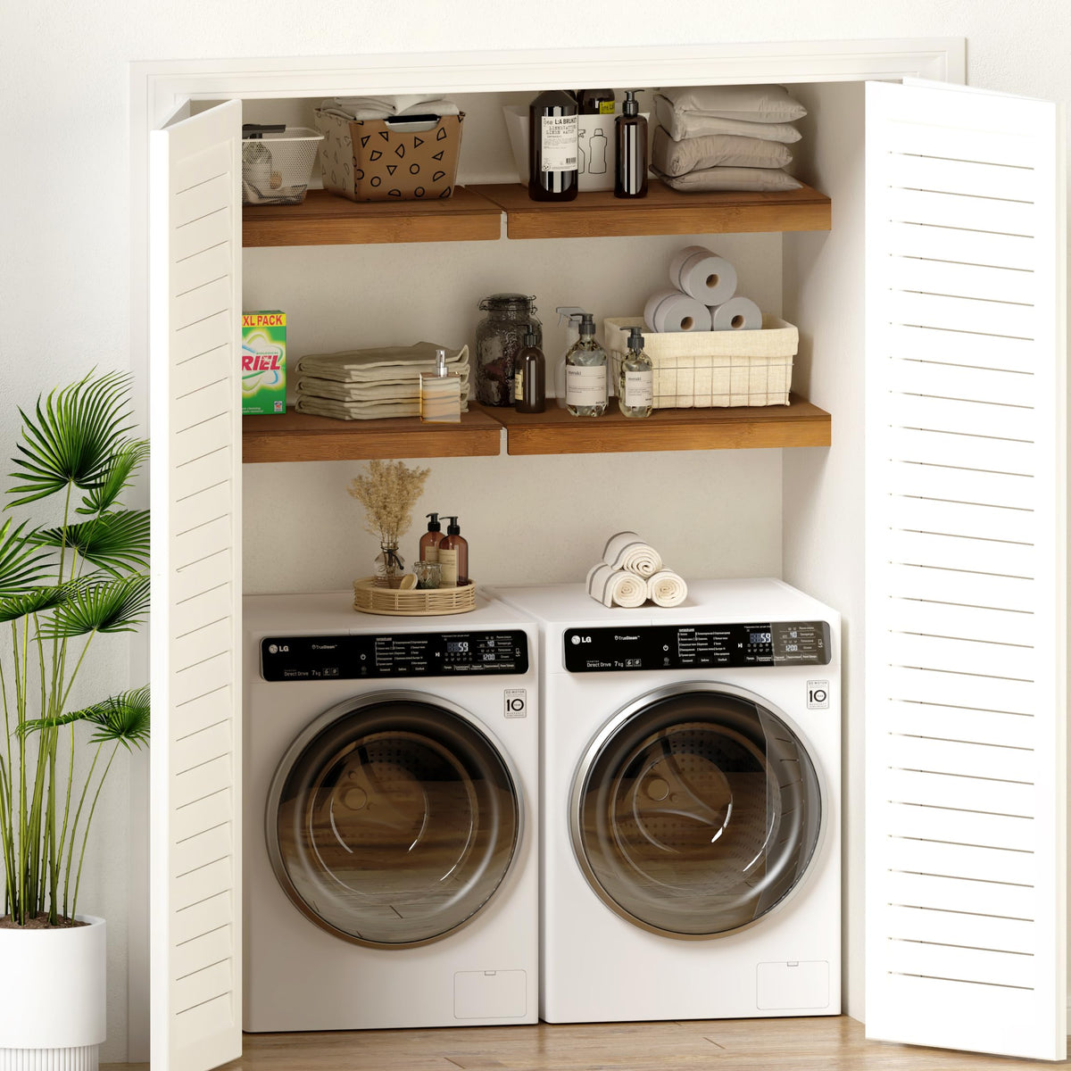 Gashell bamboo wire shelf cover fits various spaces with a seamless look.