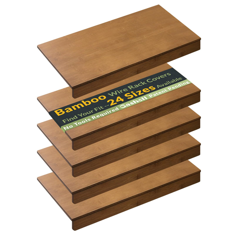 Gashell bamboo wire shelf cover on pantry shelves enhances organization and style.