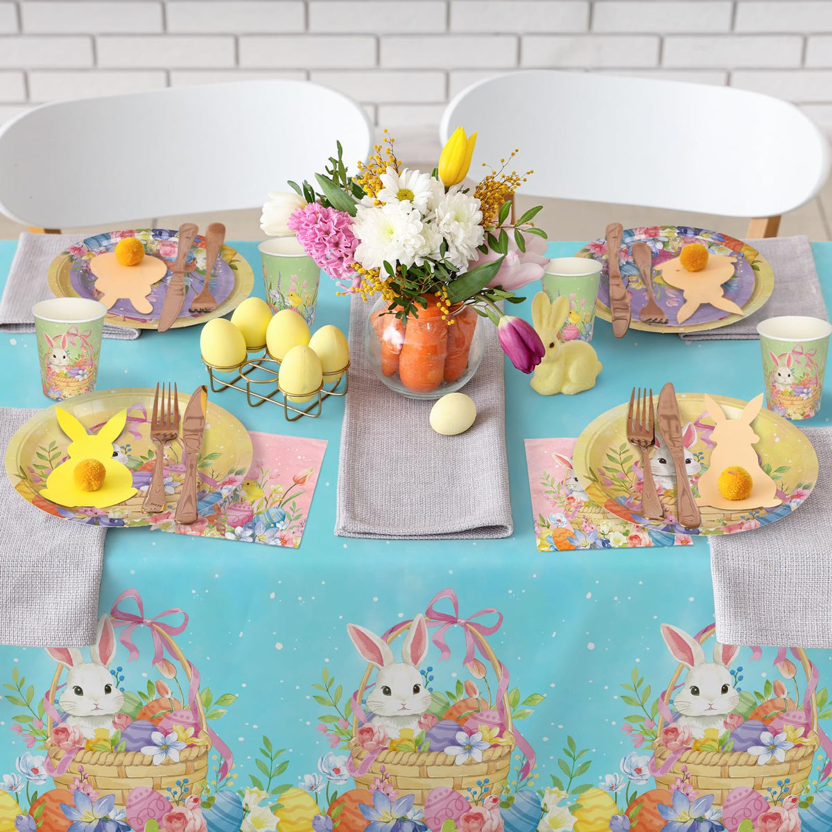 Gatherfun Easter bunny decorations add charming focal points to tables.