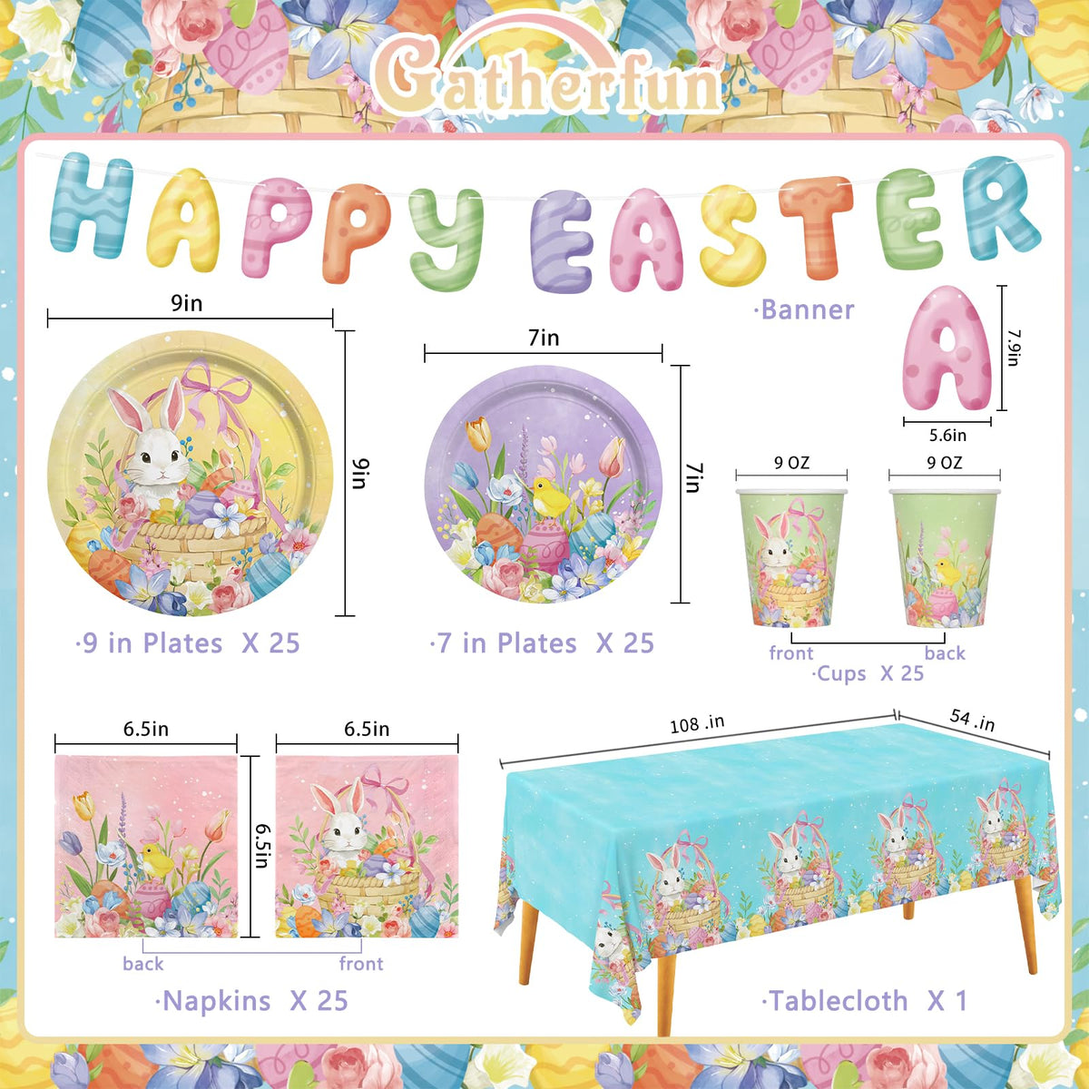Gatherfun Easter dinner plates showcase bunny baskets and eggs for memorable meals.