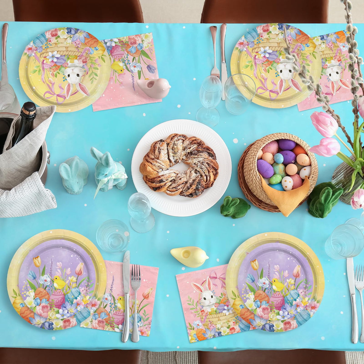 Gatherfun disposable tablecloth enables quick, clean Easter table setup.