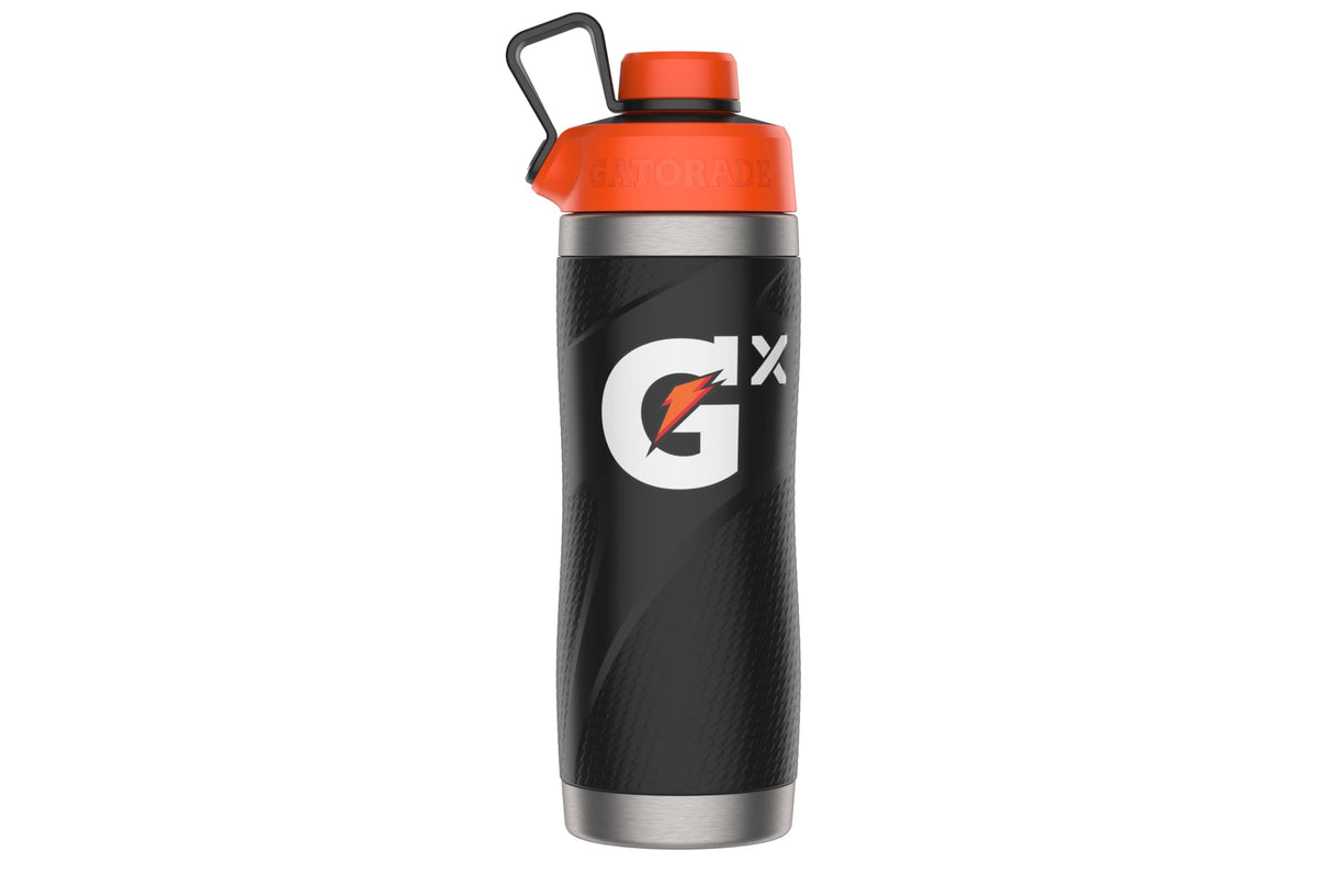 Gatorade Gx stainless steel bottle front view in black with 32oz capacity