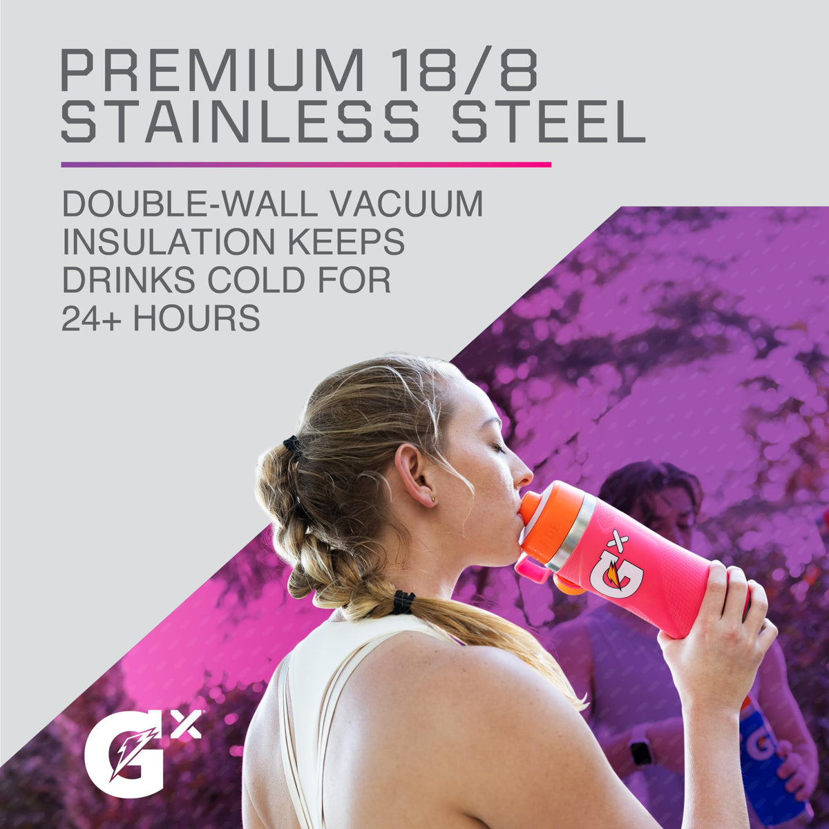 Gatorade Gx stainless steel bottle showing double-wall insulation