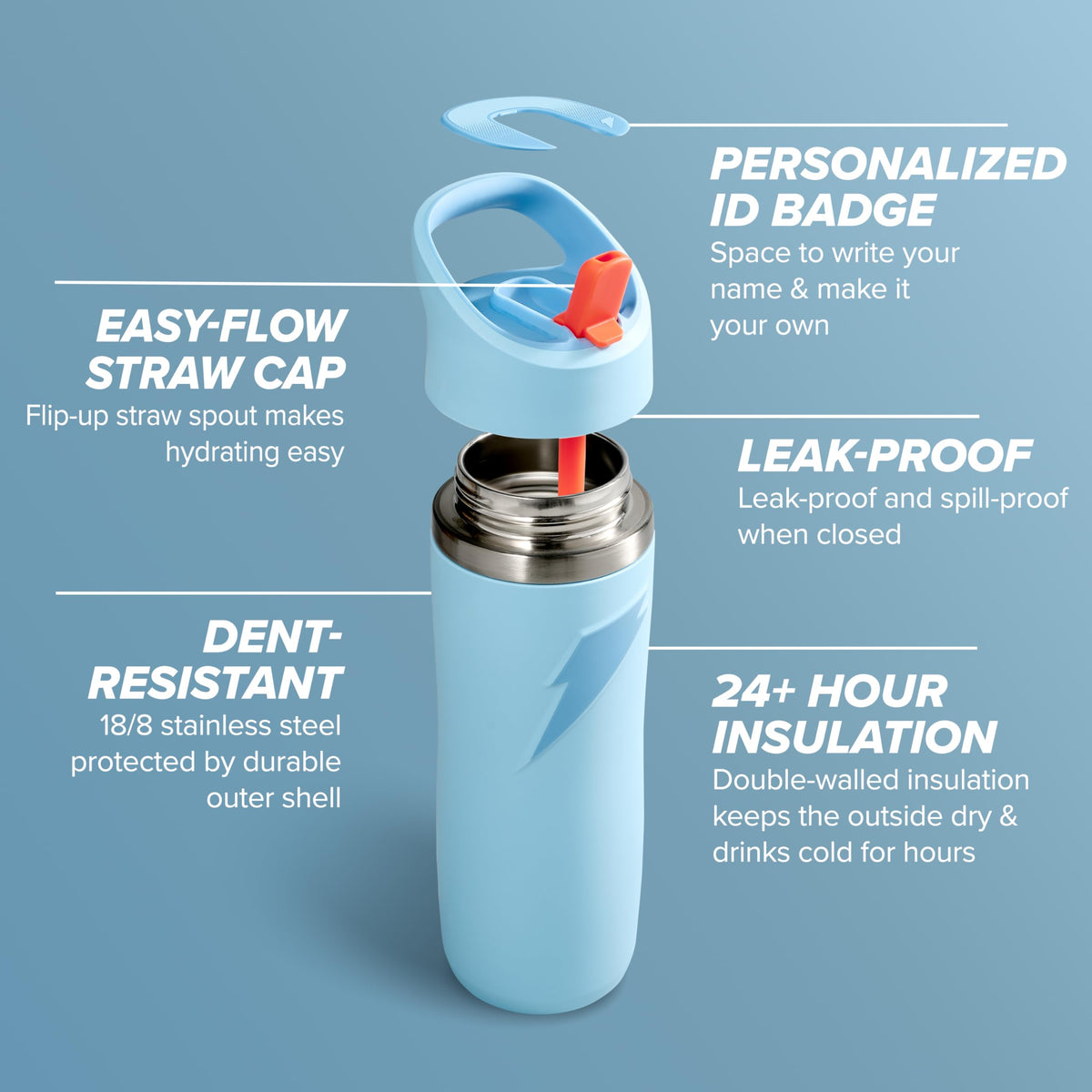 Gatorade Overtime dent-resistant stainless steel exterior in action