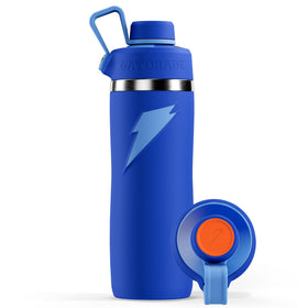 Gatorade Overtime bottle front view showing durable stainless steel and blue finish for daily hydration