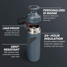 Gatorade Overtime grey bottle with straw-cap for quick on-the-go sips