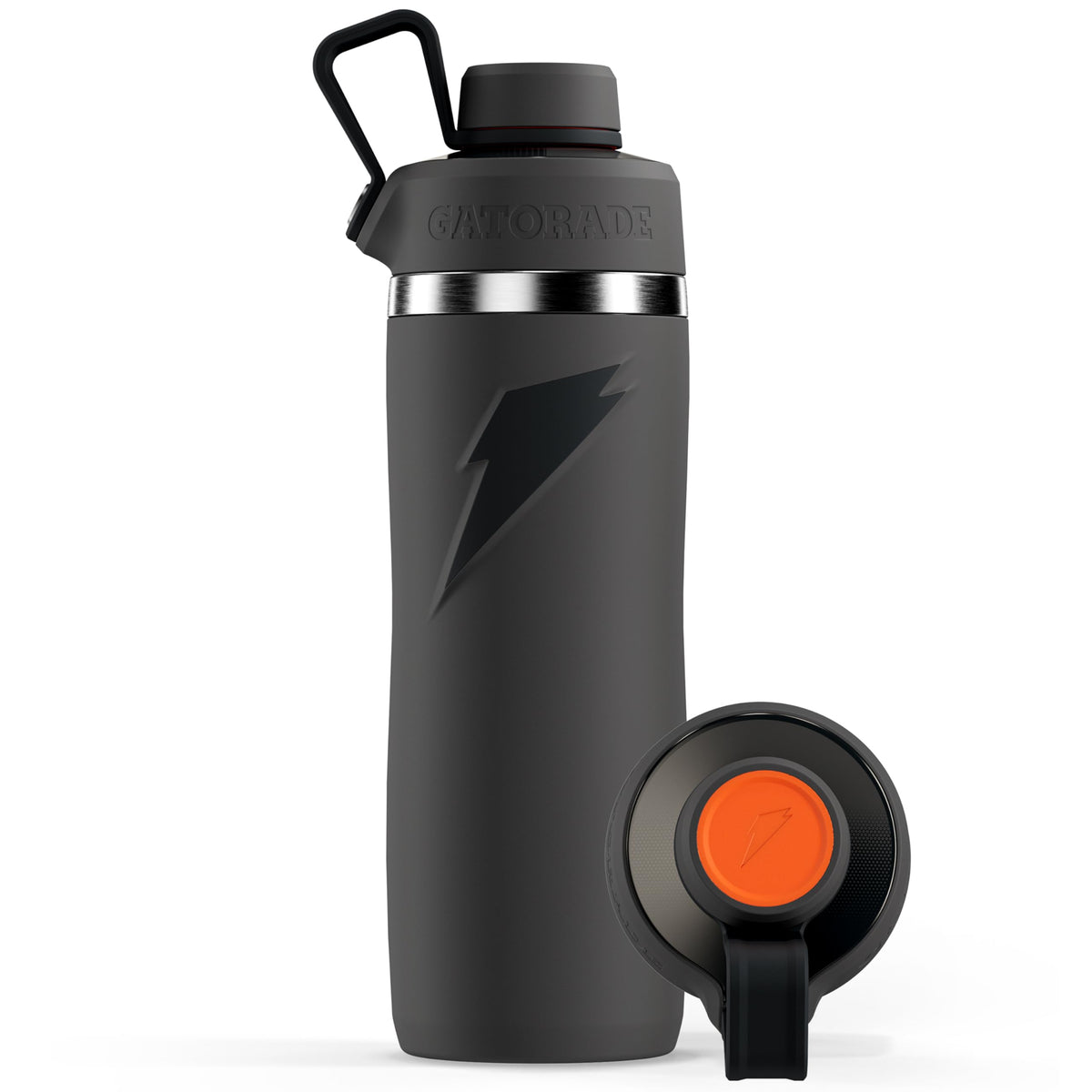 Gatorade Overtime bottle in grey with wide-mouth for easy filling and cleaning