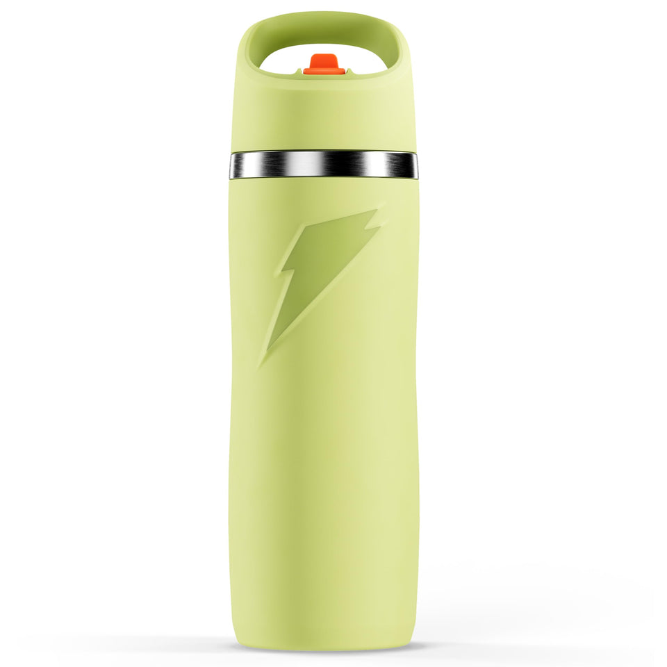 Gatorade Overtime bottle in yellow with straw cap for on-the-go hydration