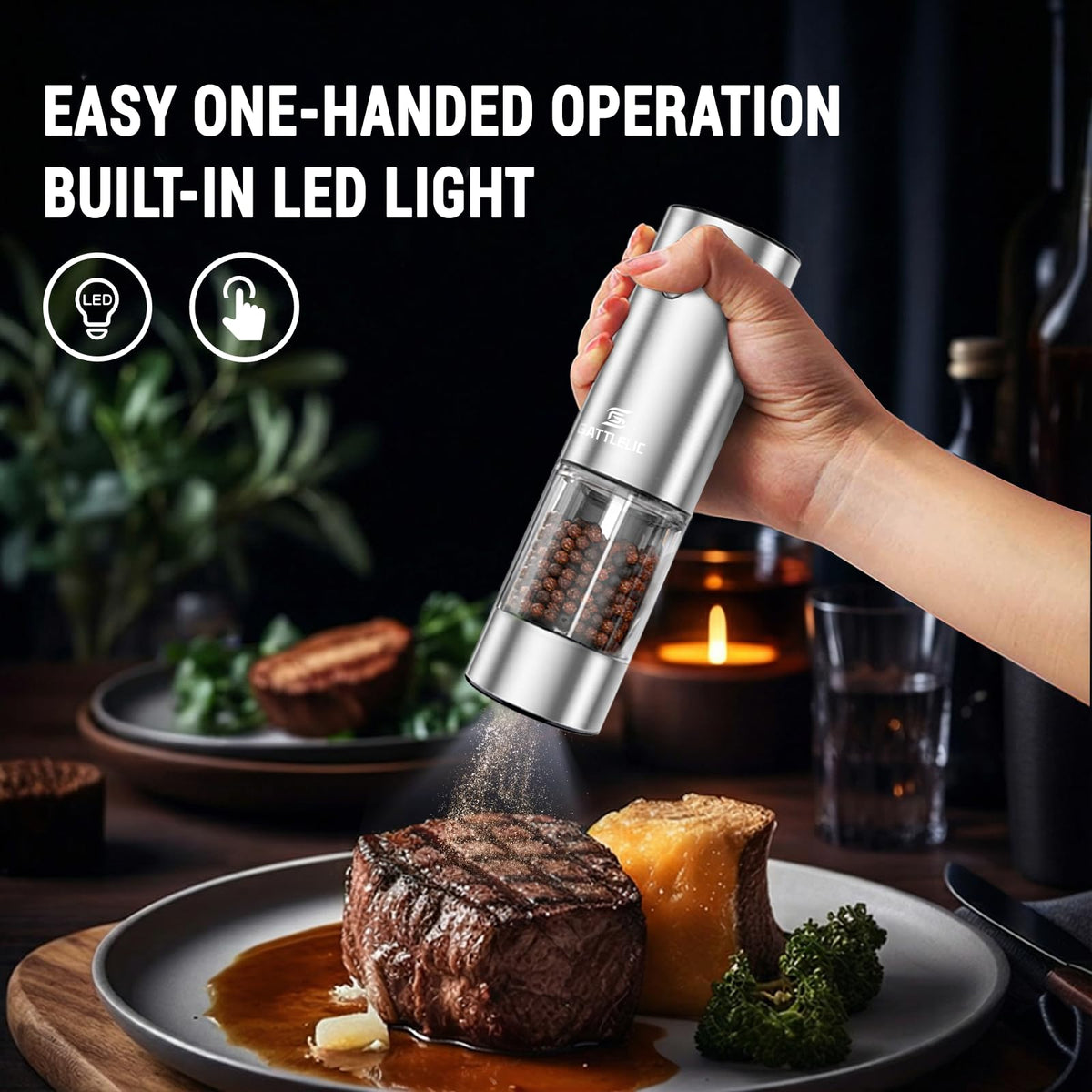Easy on/off button for convenient grinding