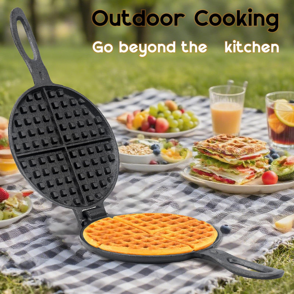 GAQUECY cast iron waffle maker safe-flip handle during cooking