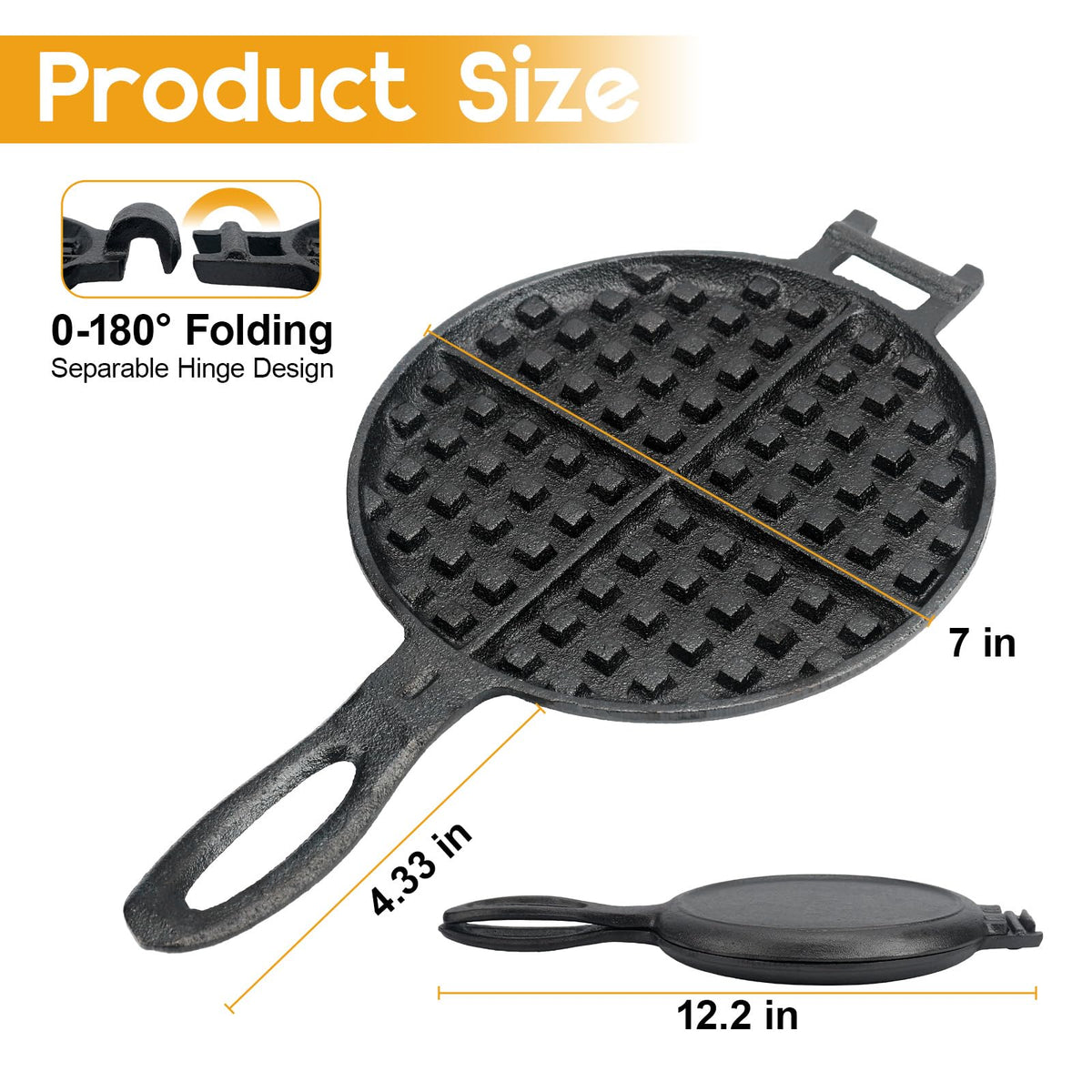 GAQUECY cast iron waffle maker two-piece hinged design in action on stovetop