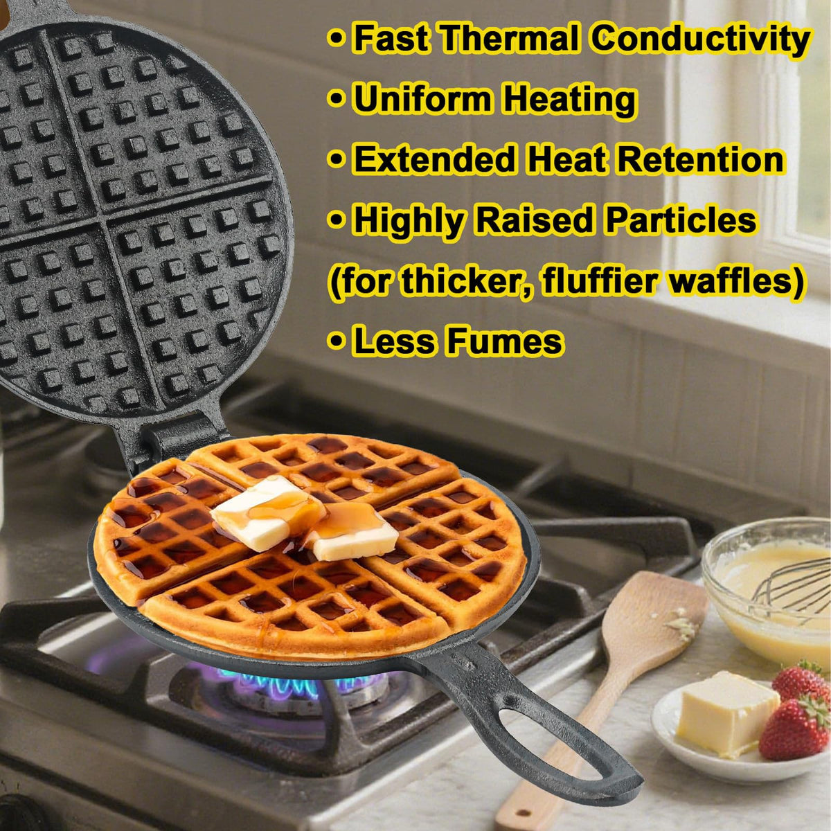 GAQUECY cast iron waffle maker for camping and outdoor meals