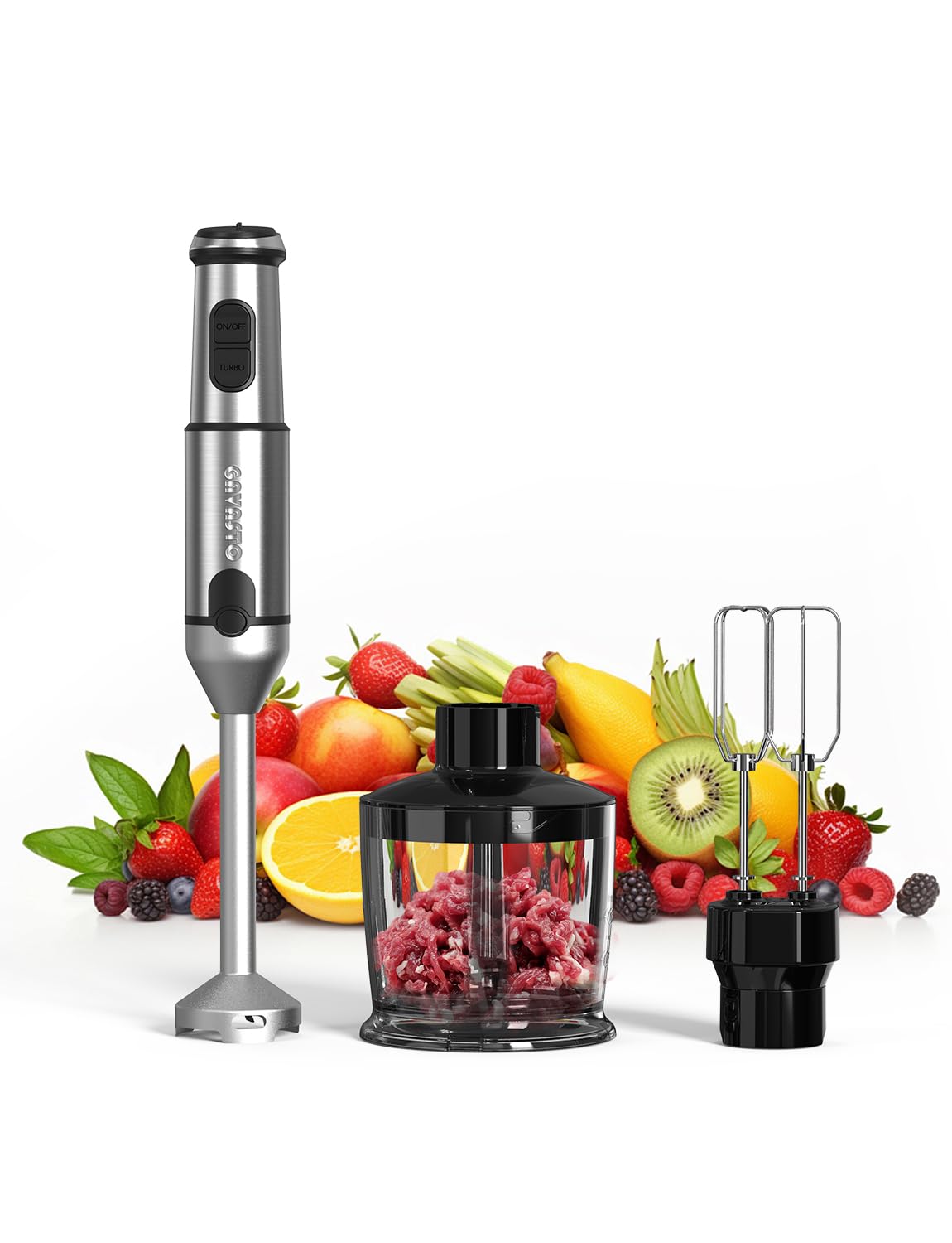 GAVASTO immersion blender with 1000W power for silky smoothies and purees.
