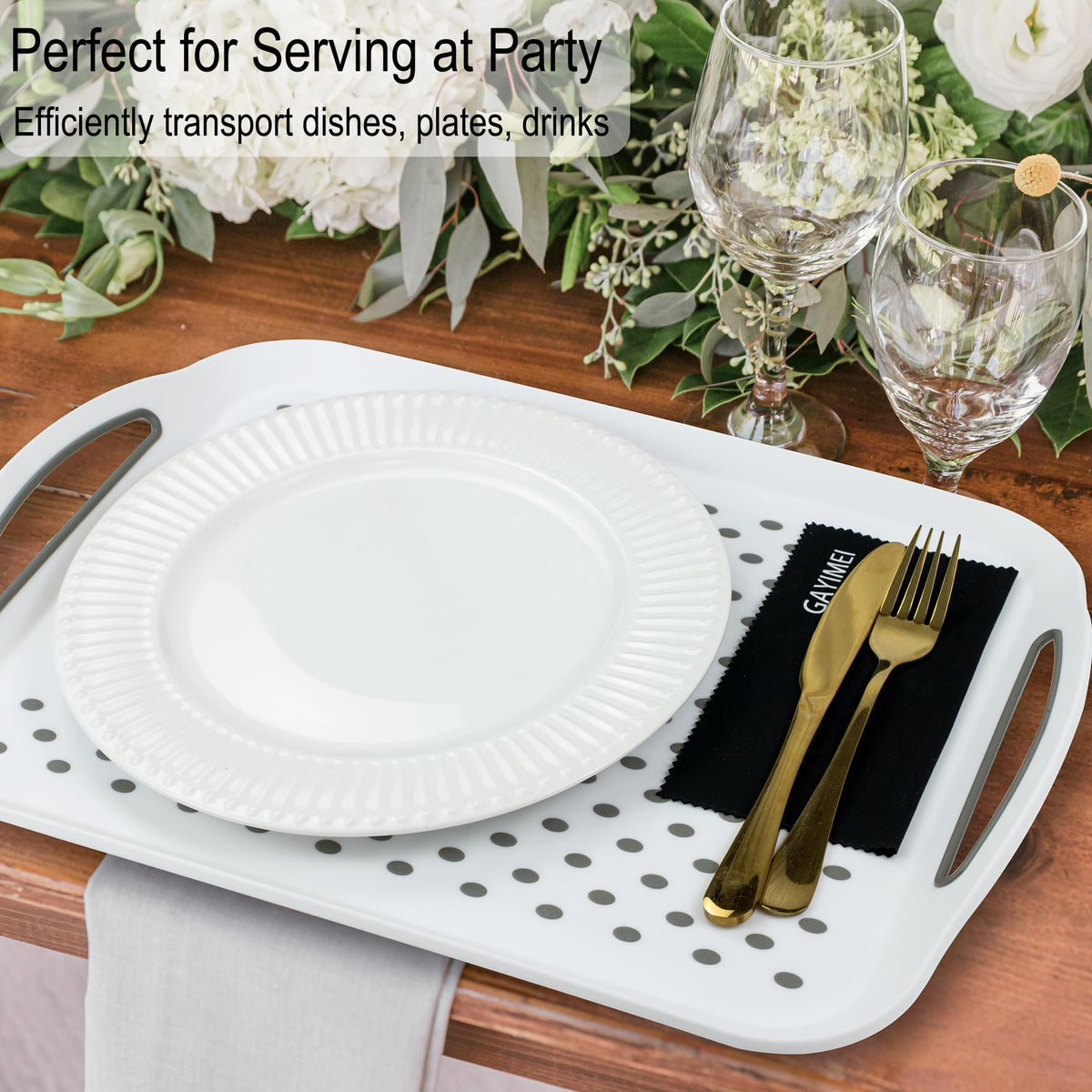 GAYIMEI large rectangular trays measuring 17.8 by 12.5 inches for generous meals.