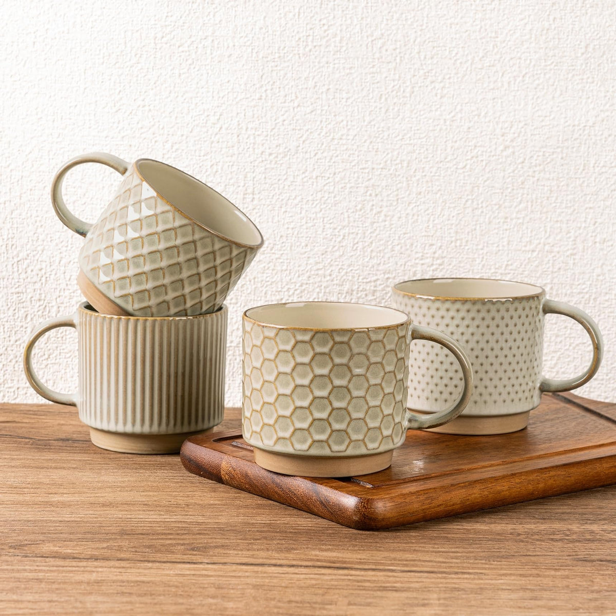 GBhome 12oz stackable mug with embossed texture for daily coffee.