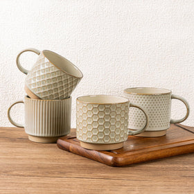 GBhome 12oz stackable mug with embossed texture for daily coffee.