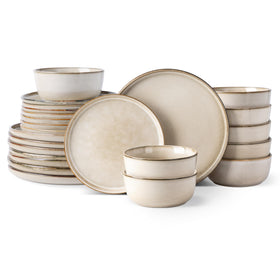 GBHOME cappuccino dinner plate top view, durable stoneware for everyday dining.