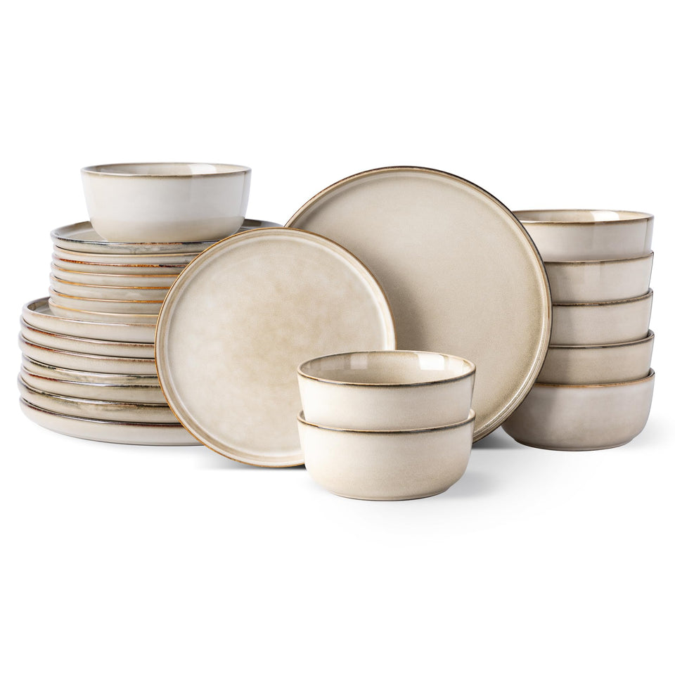 GBHOME cappuccino dinner plate top view, durable stoneware for everyday dining.