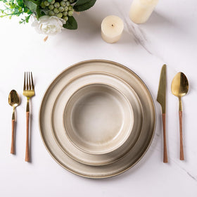 GBHOME cappuccino table set ready for everyday meals or entertaining.
