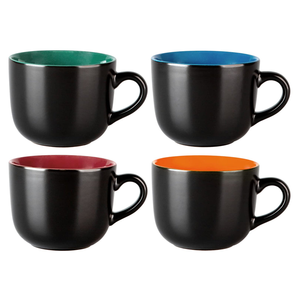 GBhome Jumbo Soup Mugs set4 exterior matte black with color interior for versatile meals.