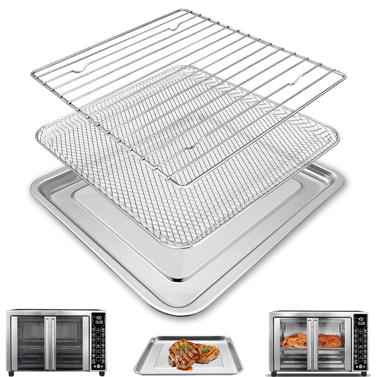 GCQFZ air fryer basket in stainless steel for durable, high-temp cooking