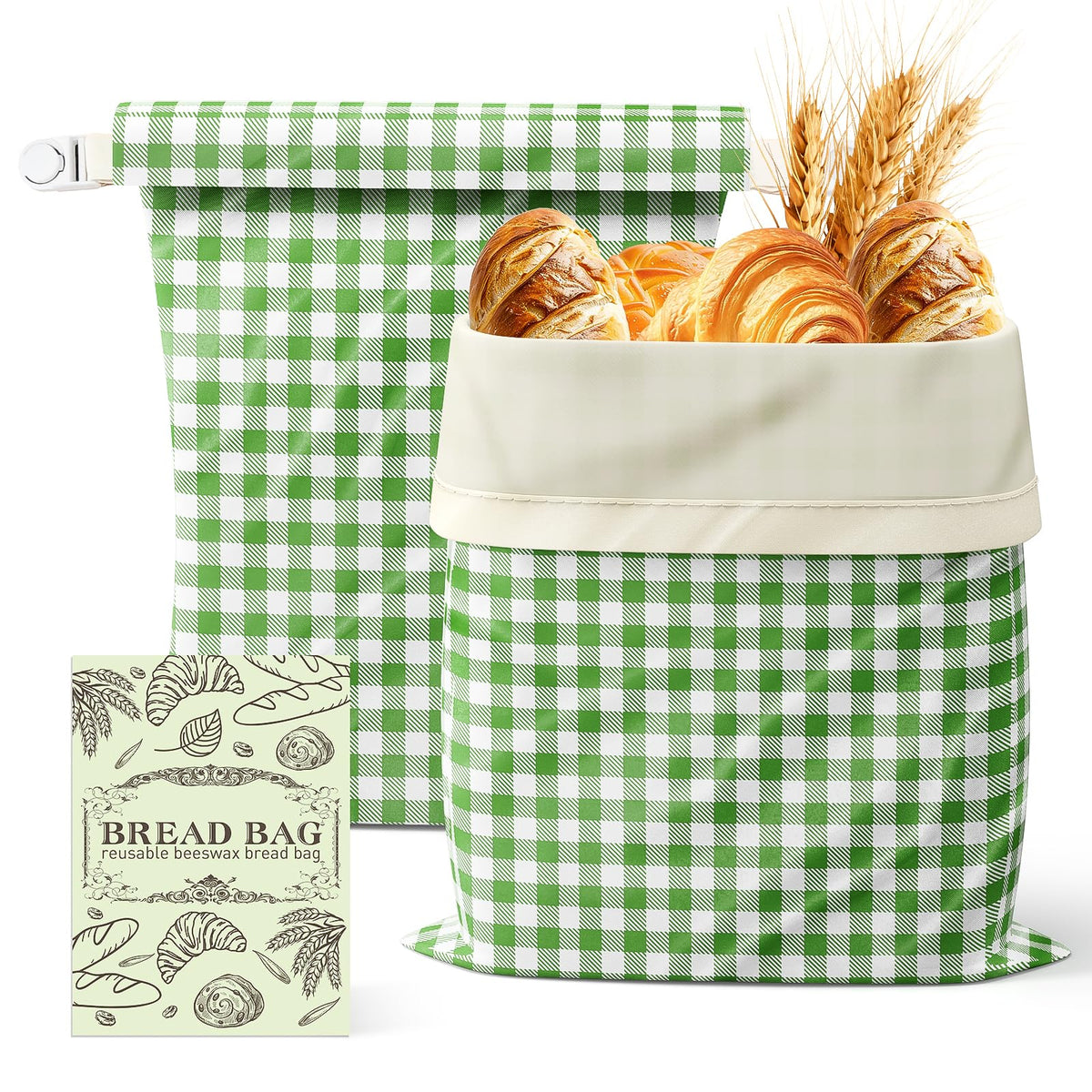 GCTGCT large beeswax bread bags with 13x17 closed buckle seal for freshness.