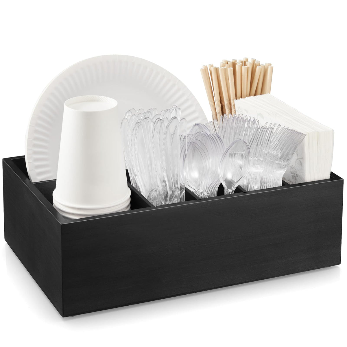 GCWSTJK black utensil holder with six compartments for easy party tableware access.