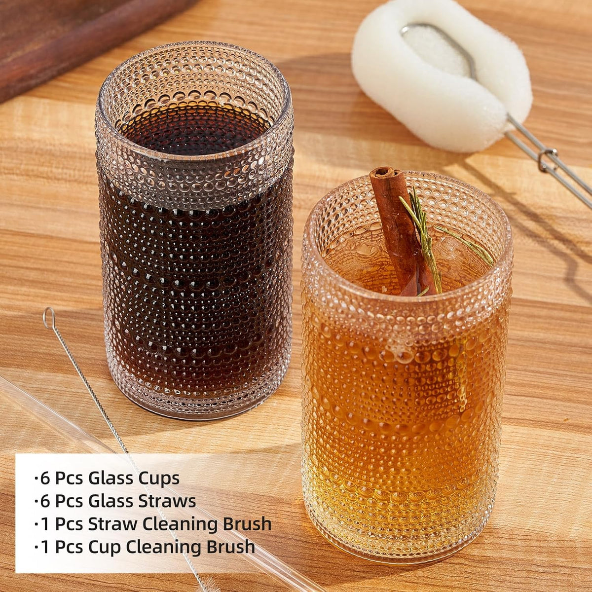 GDCCI six-glass set with straws and cleaning brushes included
