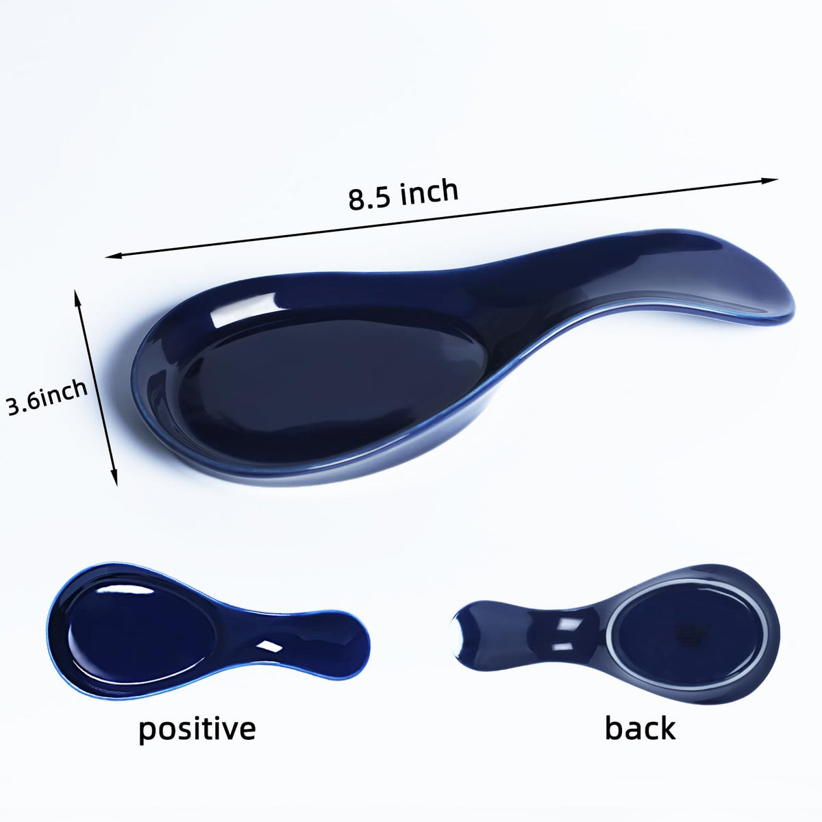 GDCZ navy spoon rest placed on a clean countertop beside utensils