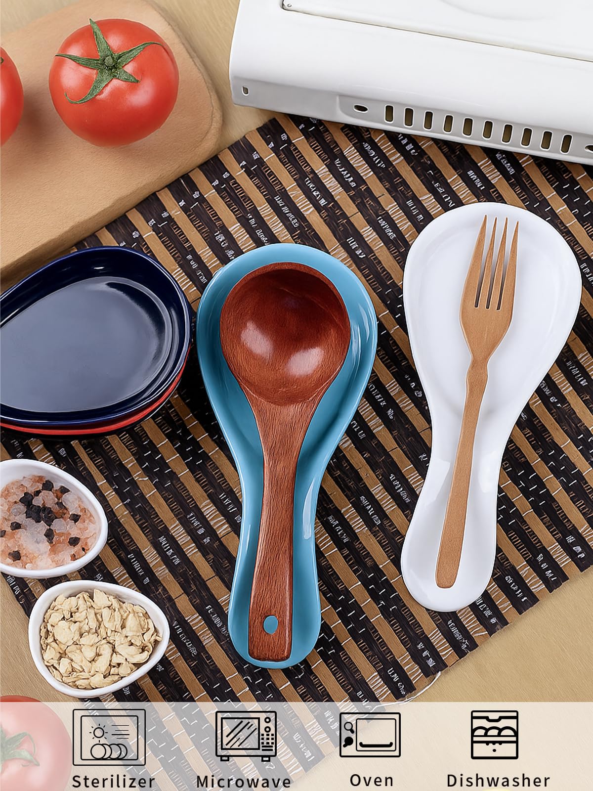 GDCZ porcelain spoon rest on stove area in navy glaze