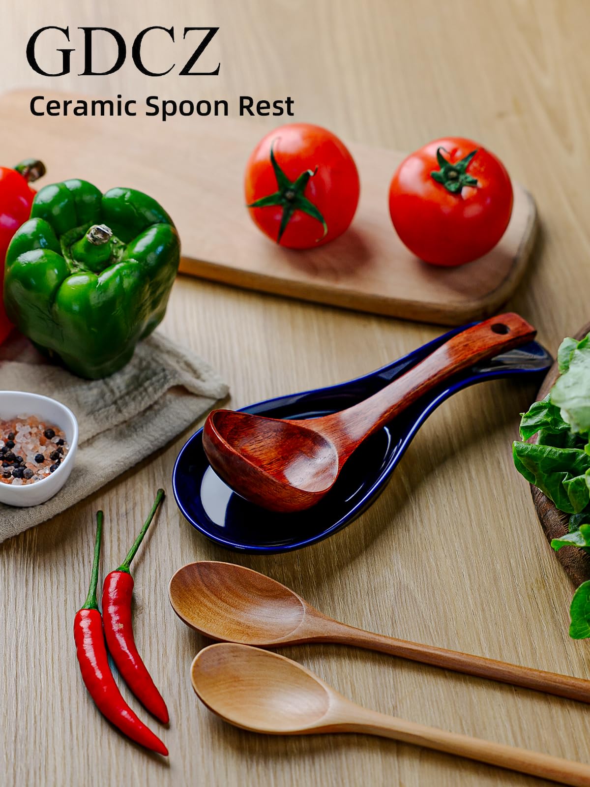 GDCZ porcelain spoon rest with whisks and small spatulas nearby