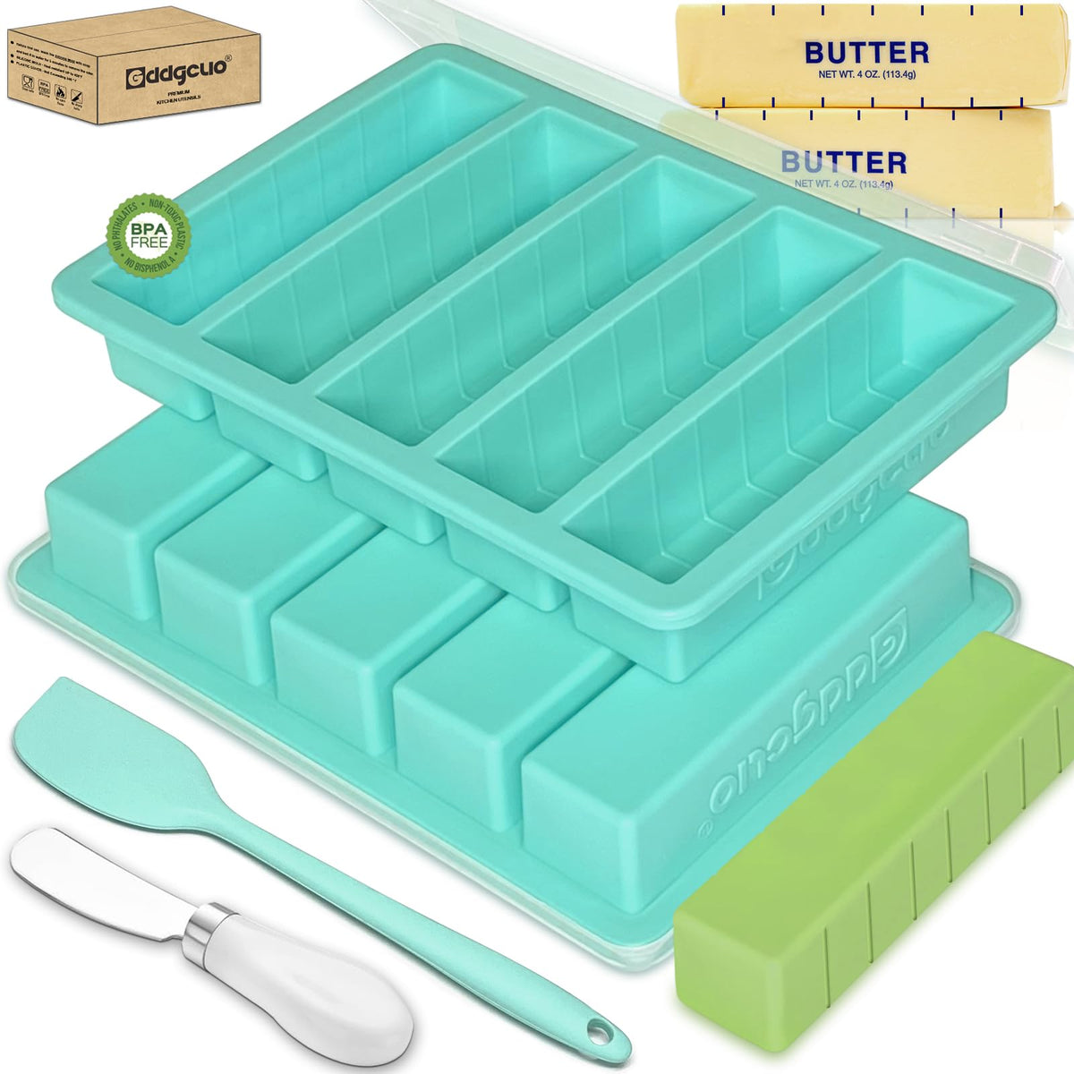 GDDGCUO silicone butter mold with lid for mess-free freezing and storage.