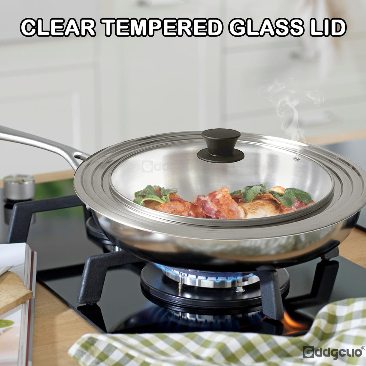 GDDGCUO universal lid withstands up to 450°F for high-temperature cooking