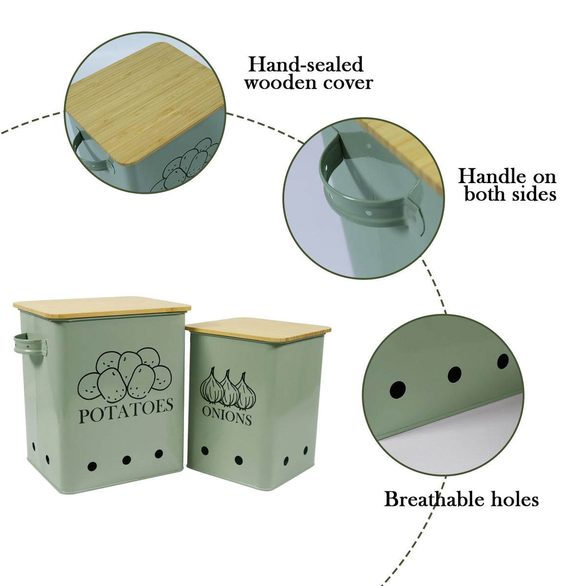 Gdfjiy storage tin with wooden lid close-up showing sturdy lid