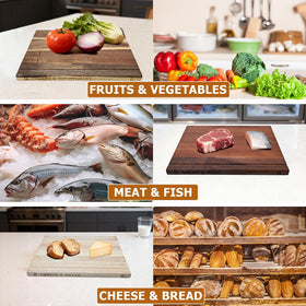 GDGJWL Acacia 3-board system keeps proteins, vegetables, and bread separate for hygienic prep.