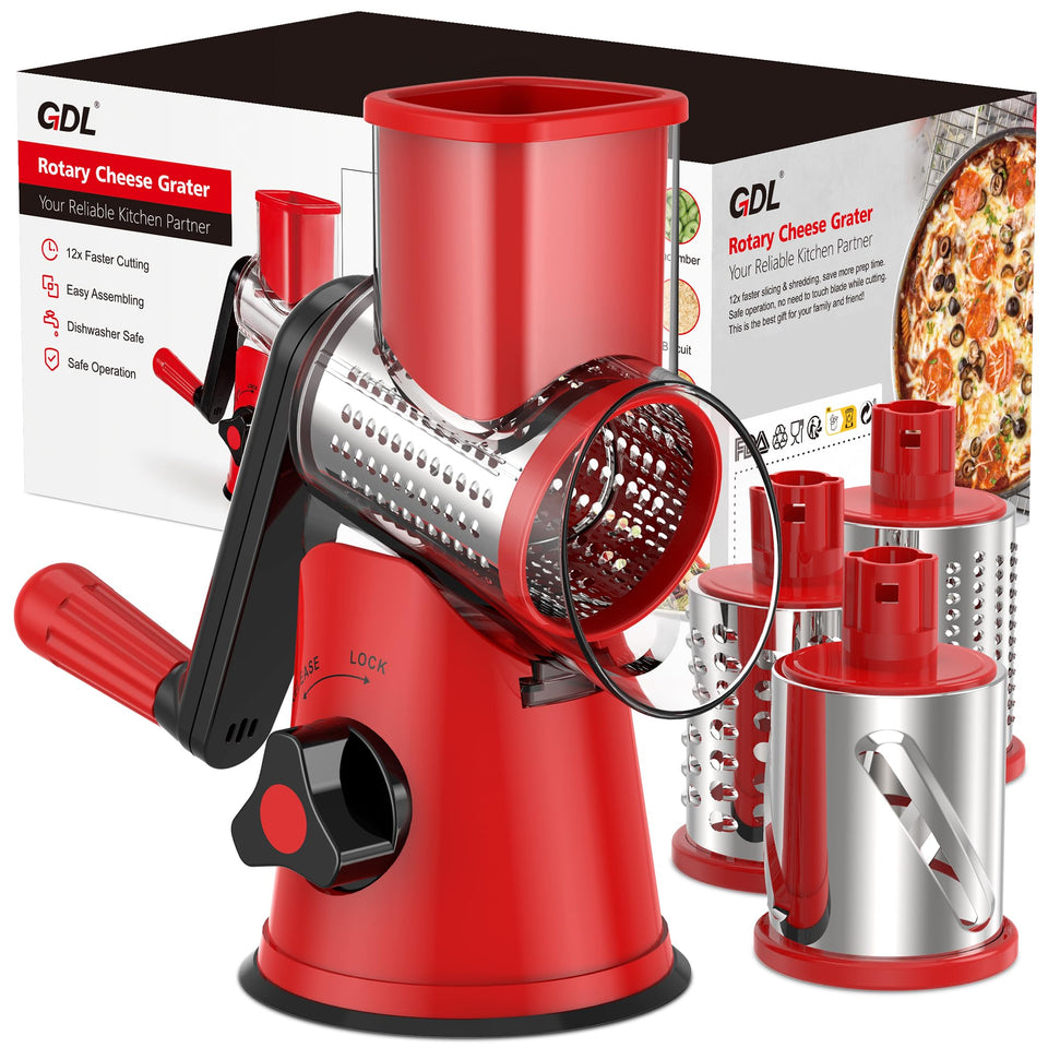 GDL rotary cheese grater with non-slip base for stable prep.
