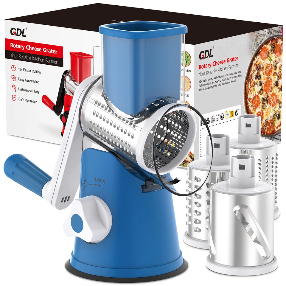 GDL rotary cheese grater base with non-slip feet for stable kitchen prep