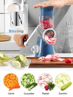 GDL three-blade rotary grater system for slicing, shredding and fine shredding