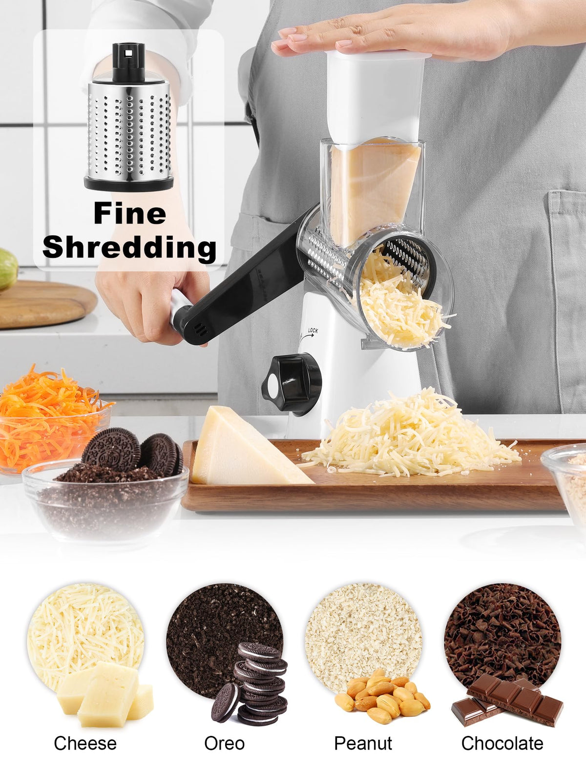 GDL cheese shredder rotary action simplifies cheese prep and toppings