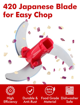 GDL Food Chopper blade close-up highlights sharp stainless steel blade.