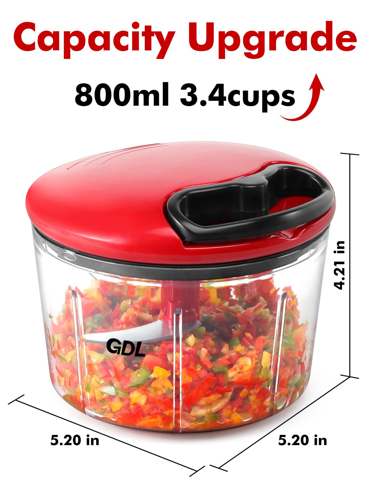 GDL Food Chopper in use demonstrates fast manual chopping.