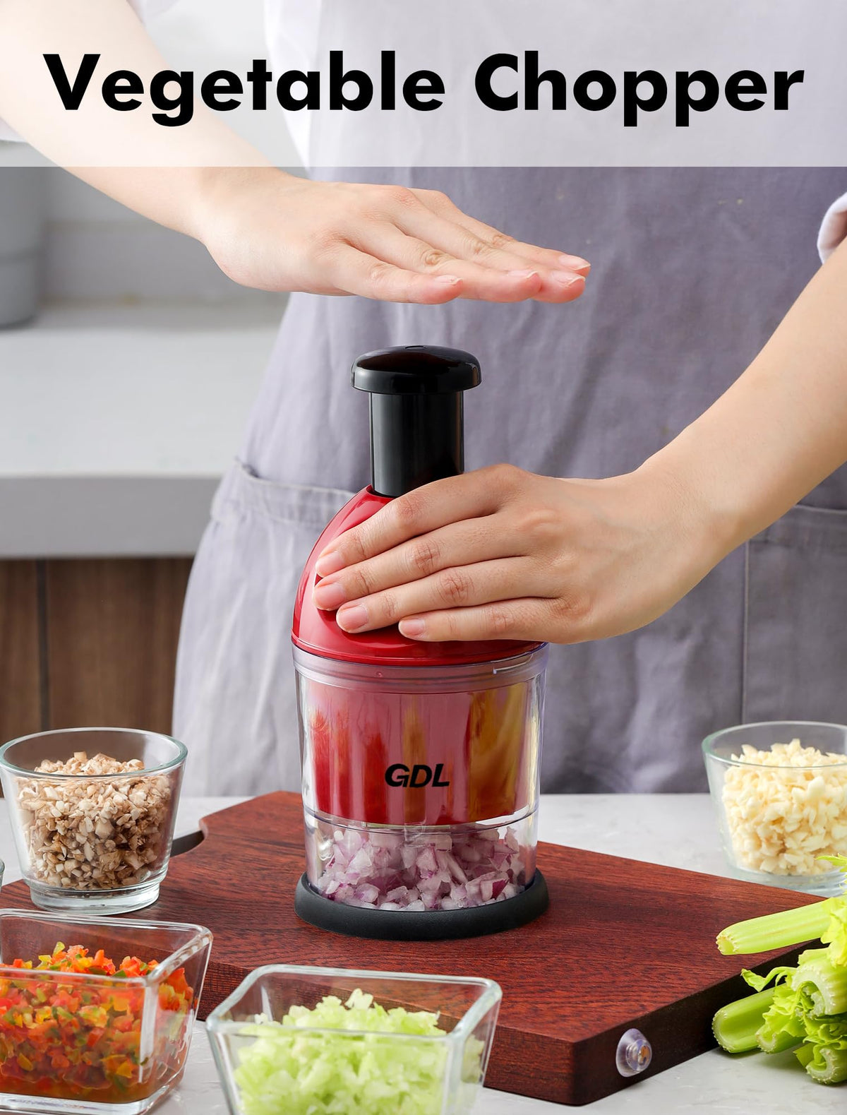 Red housing of the GDL Food Chopper highlighting vibrant kitchen tool