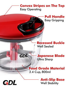 GDL Onion chopping with pull-string mechanism reduces effort.