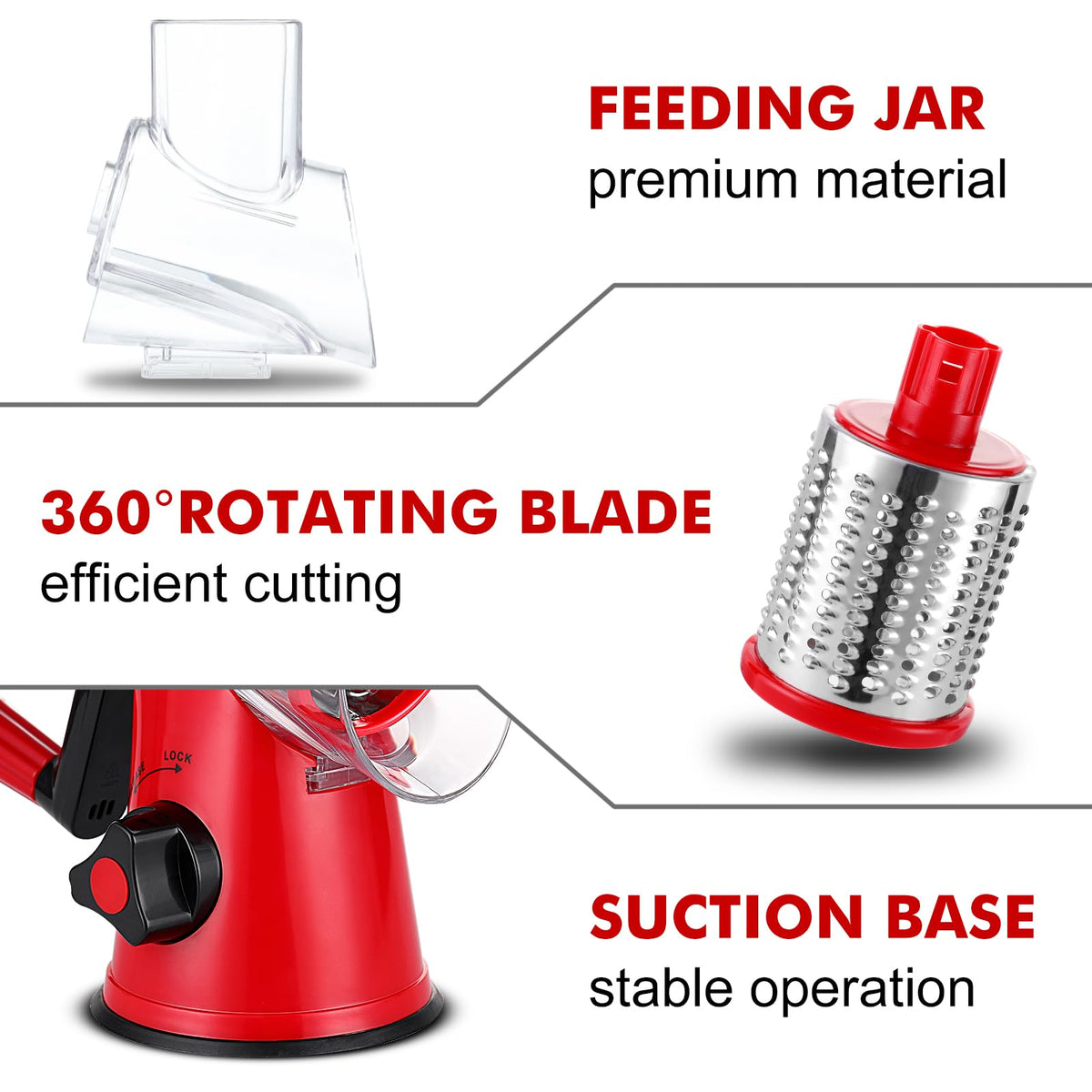 GDL rotary grater easy-clean design with detachable parts.