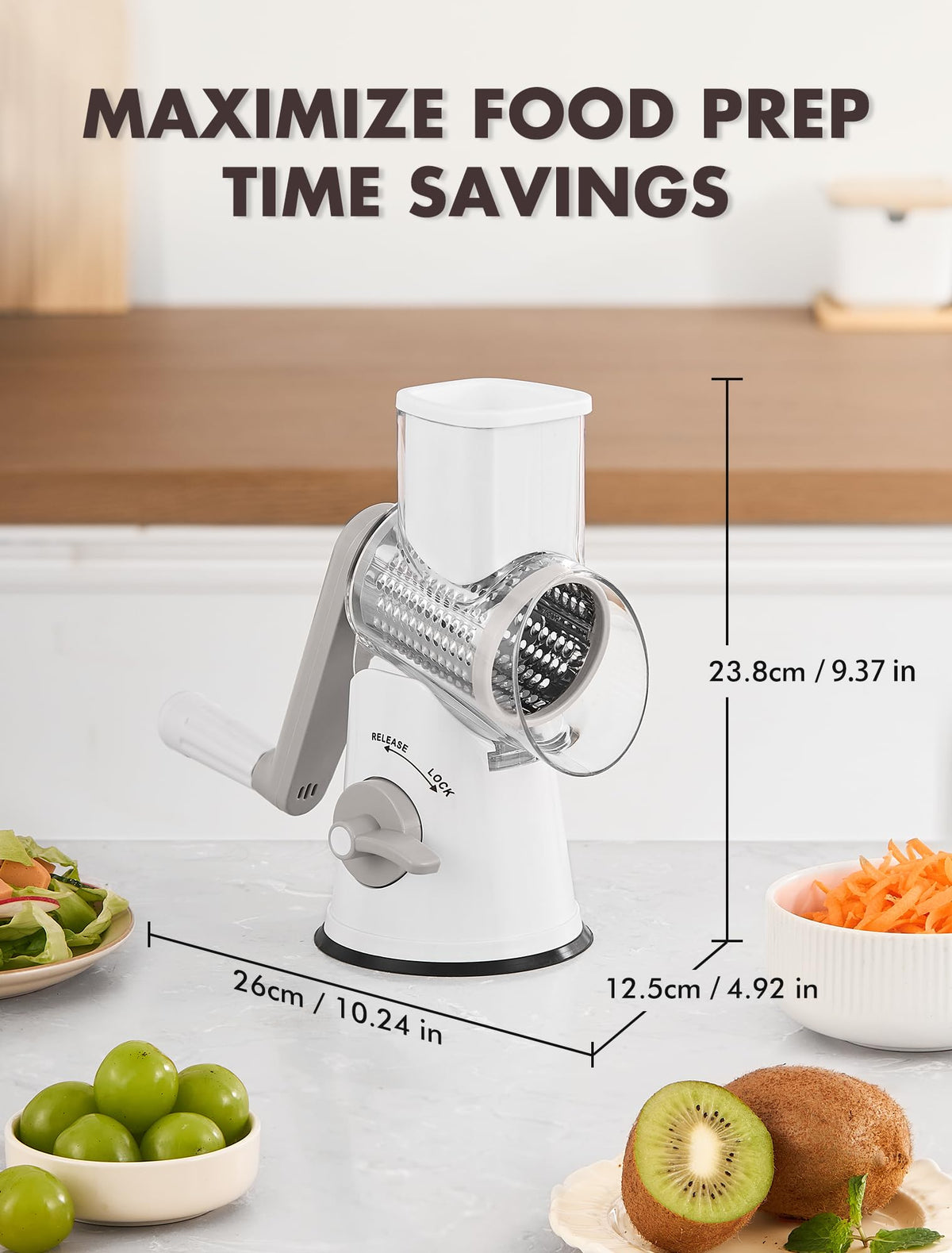 GDL Rotary Cheese Grater food pusher included for safe operation