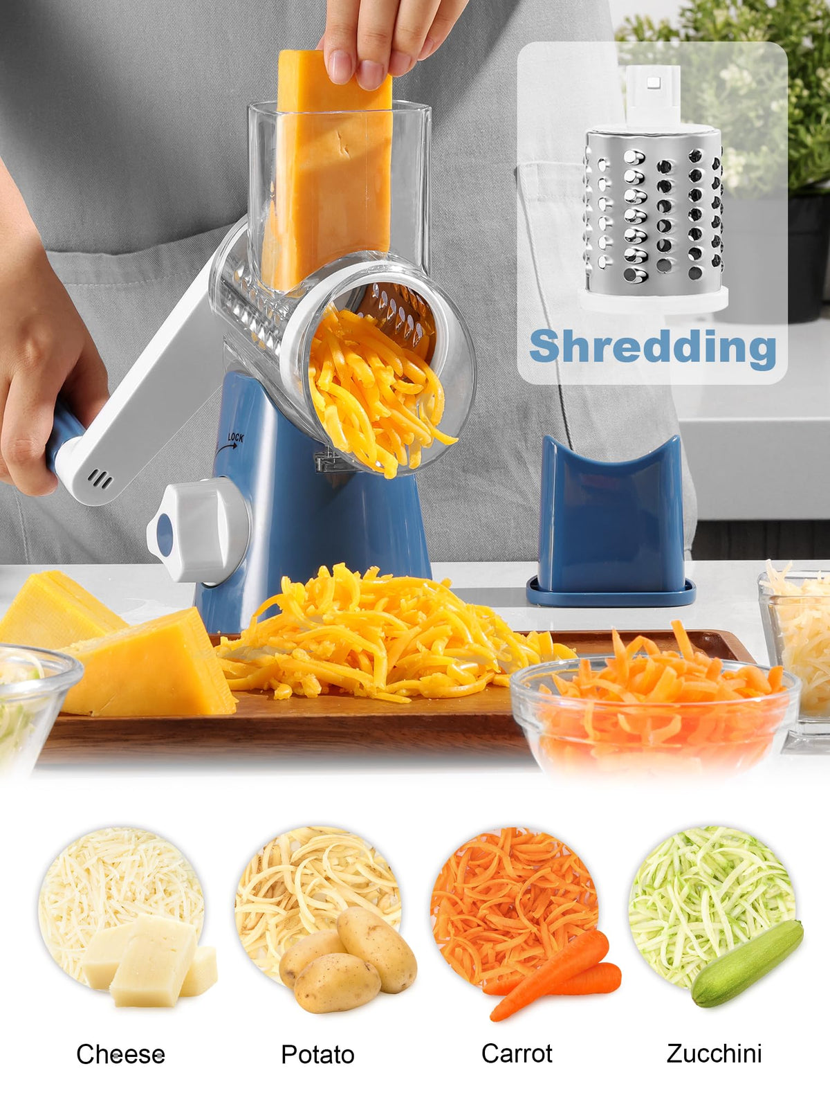 GDL rotary grater drum blades for fast shredding of cheese and vegetables