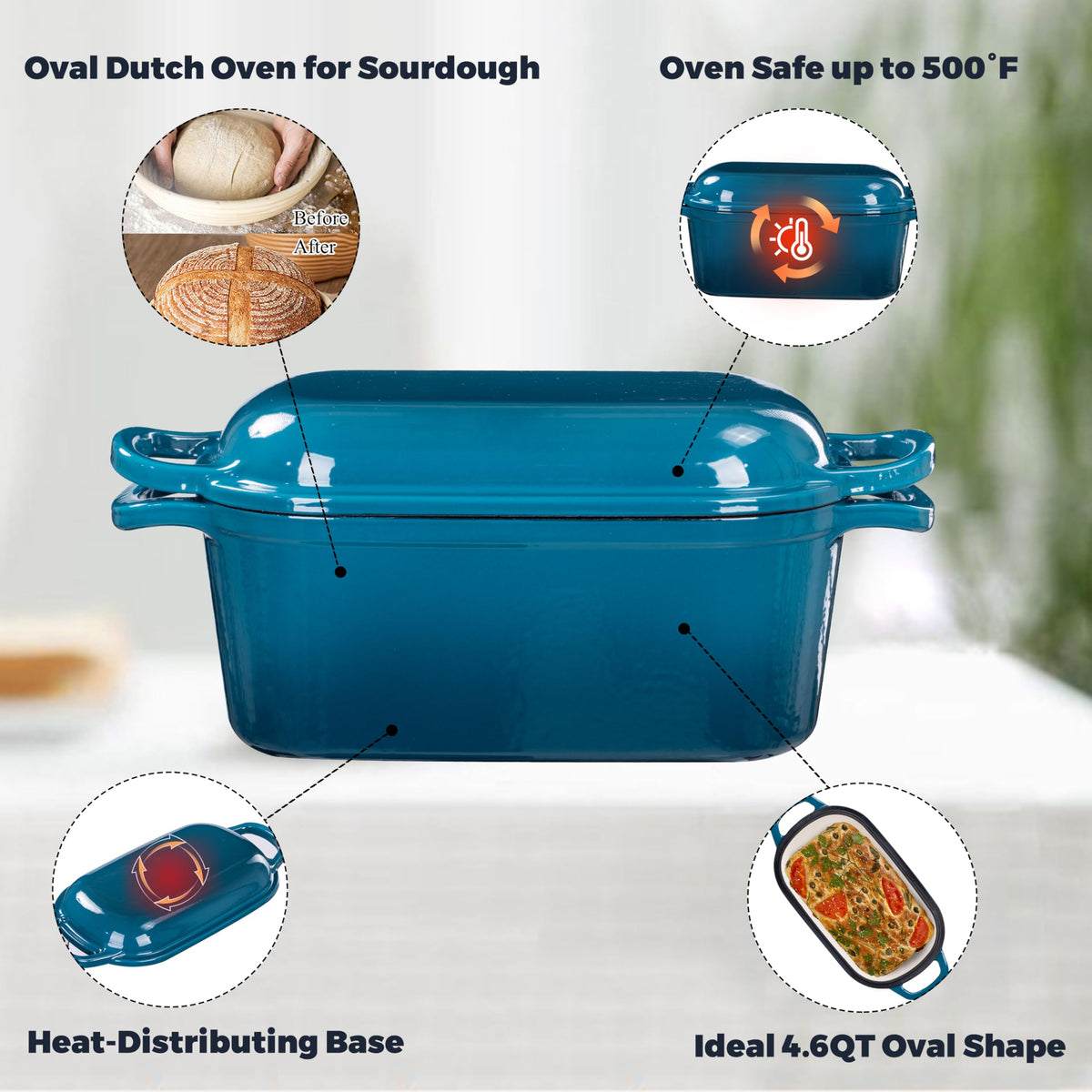 GdnWings enamelled cast iron retains heat for consistent crumb.