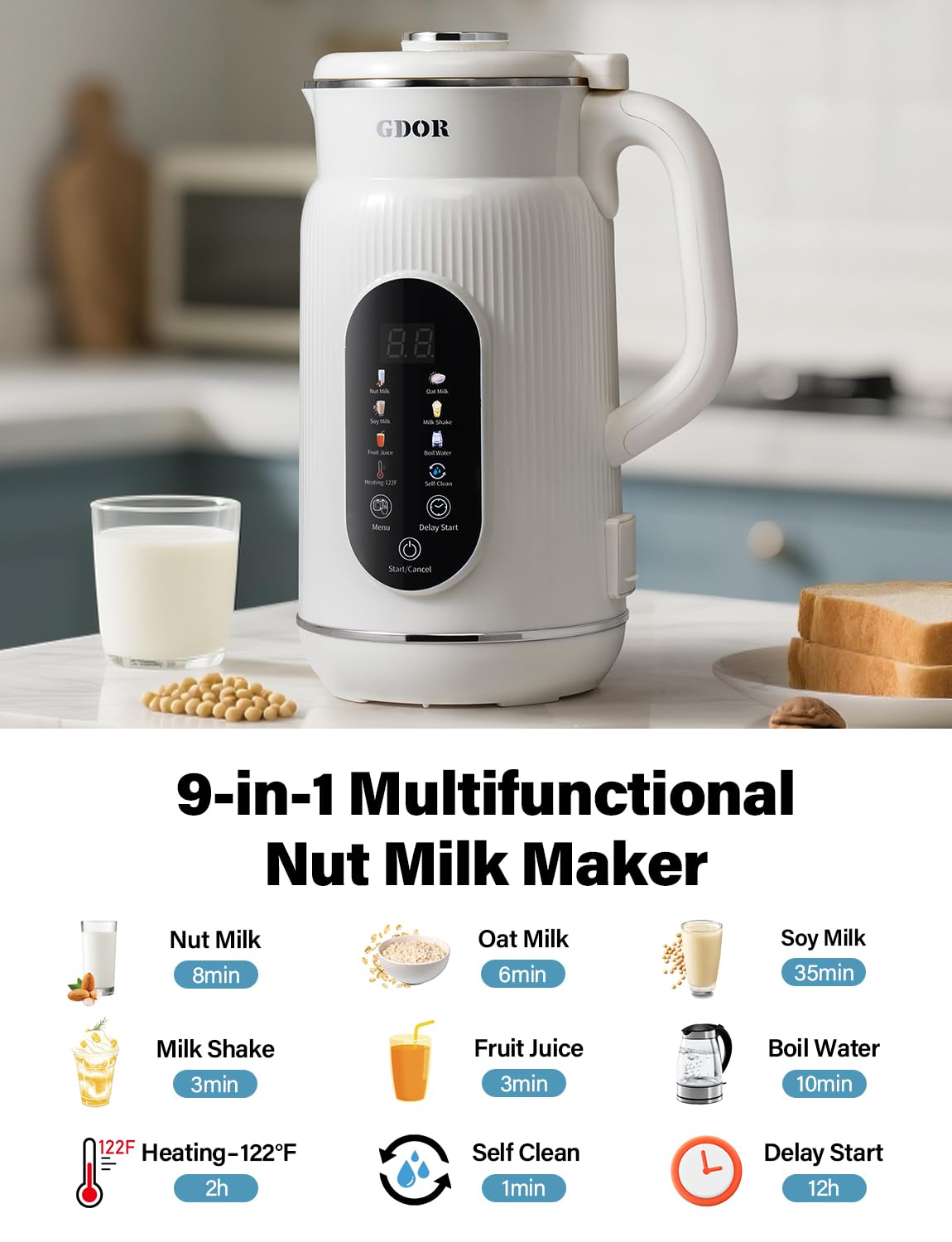 GDOR 42oz nut milk maker interior blades deliver smooth blends