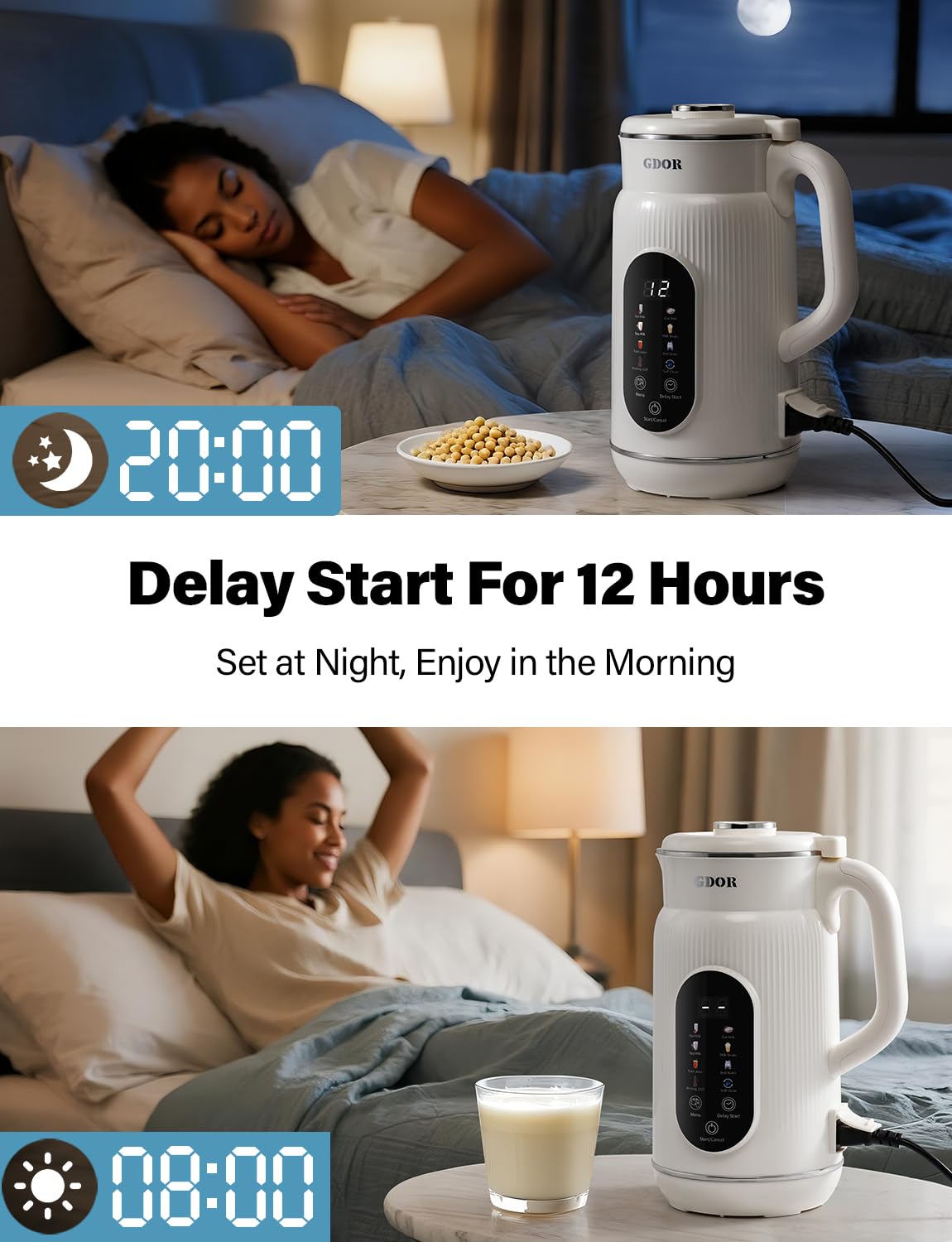 GDOR 42oz nut milk maker self-cleaning feature simplifies cleanup