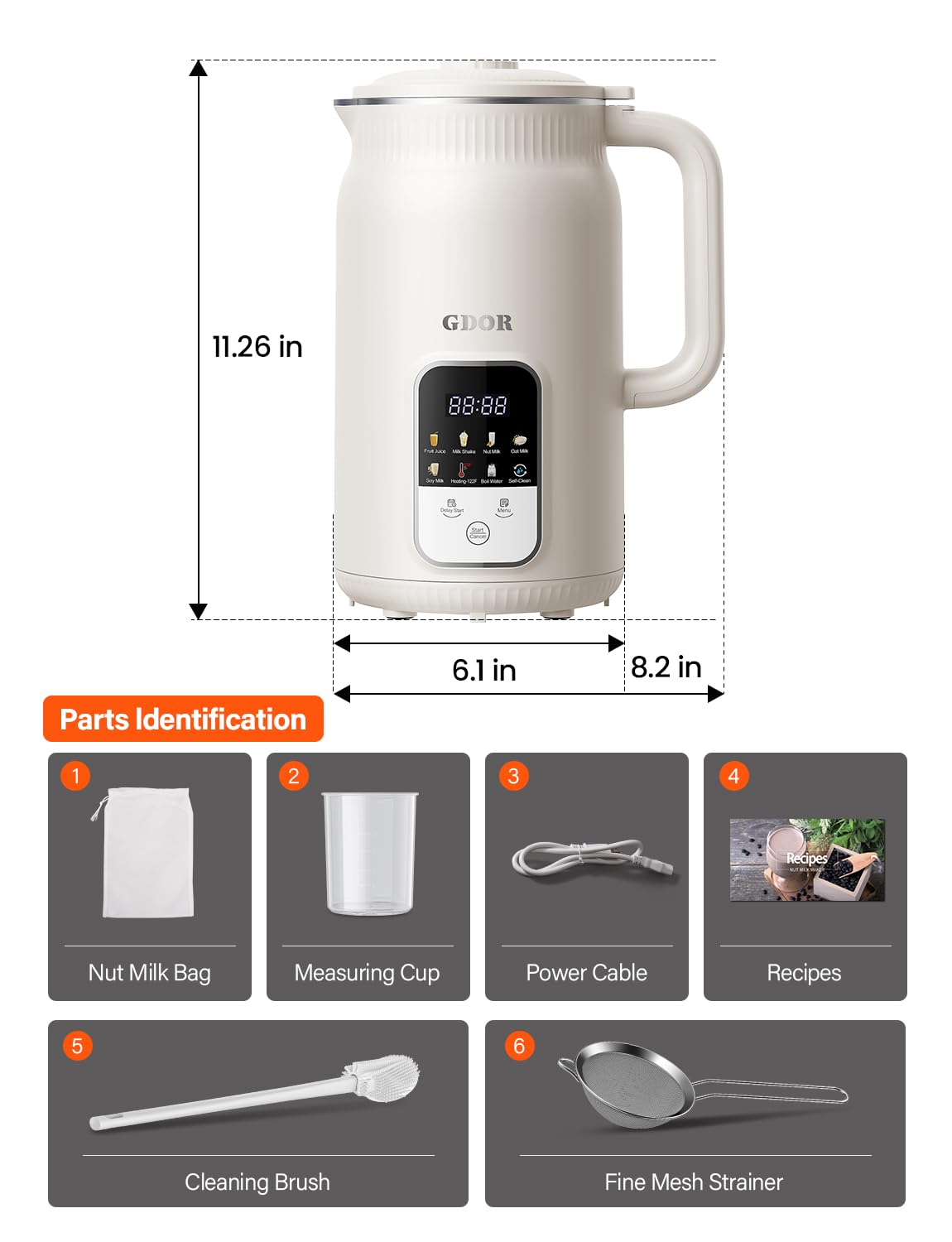 GDOR included accessories like a nut milk bag and measuring cup.